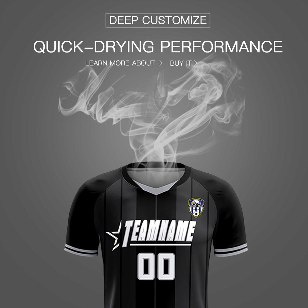 Custom Black Classic Striped Personalized Soccer Tops/Sets Jersey