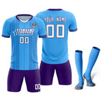 Custom Powder Blue Classic Striped Personalized Soccer Tops/Sets Jersey