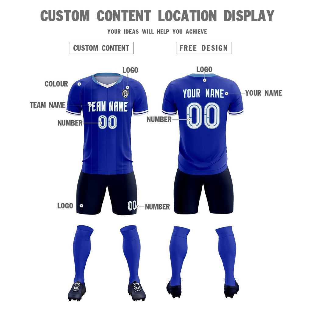 Custom Royal Classic Striped Personalized Soccer Tops/Sets Jersey