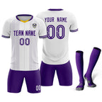 Custom White Classic Striped Personalized Soccer Tops/Sets Jersey