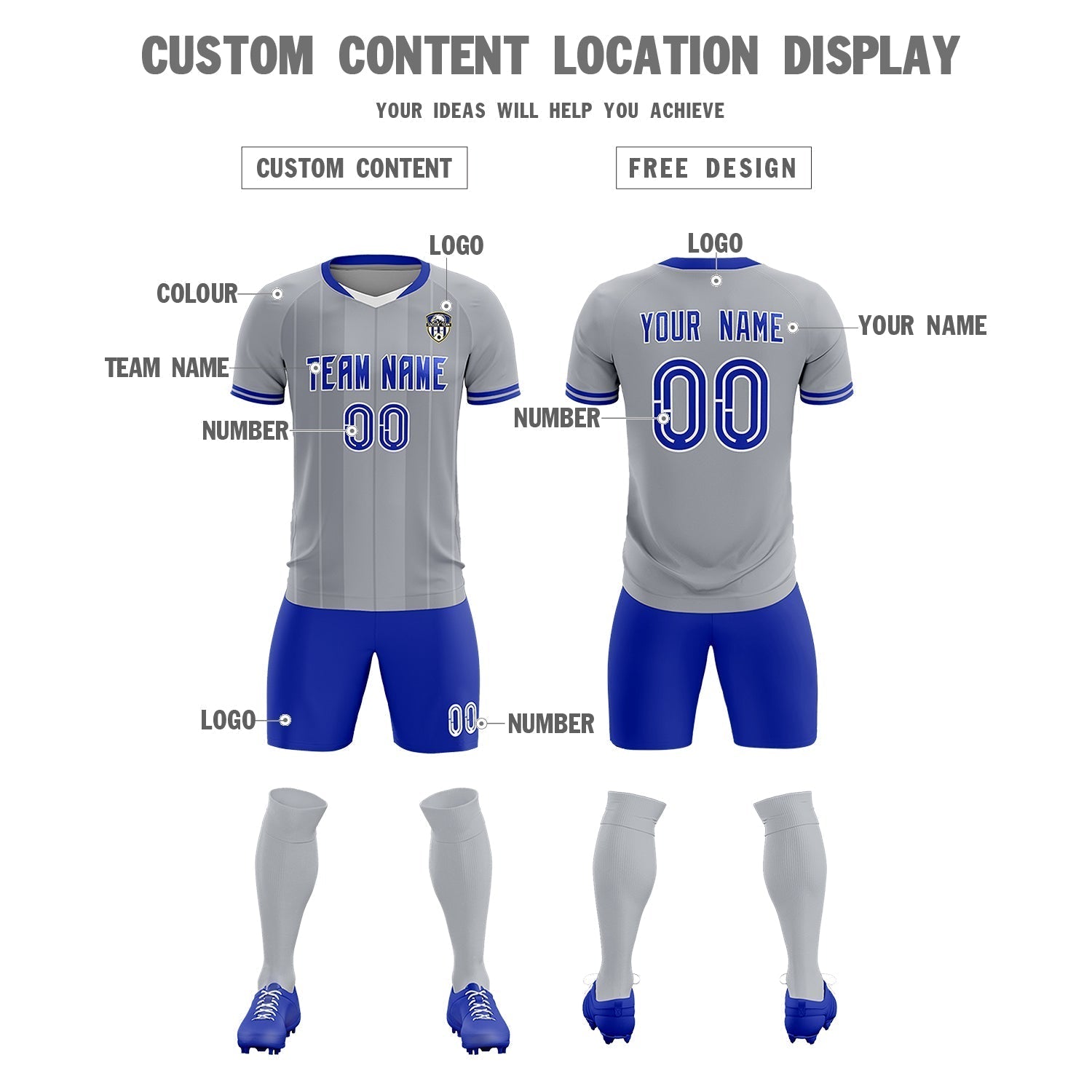 Custom Gray Classic Striped Personalized Soccer Tops/Sets Jersey