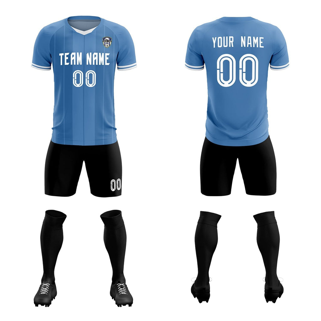 Custom Light Blue Classic Striped Personalized Soccer Tops/Sets Jersey