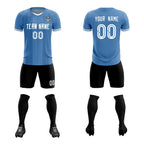 Custom Light Blue Classic Striped Personalized Soccer Tops/Sets Jersey