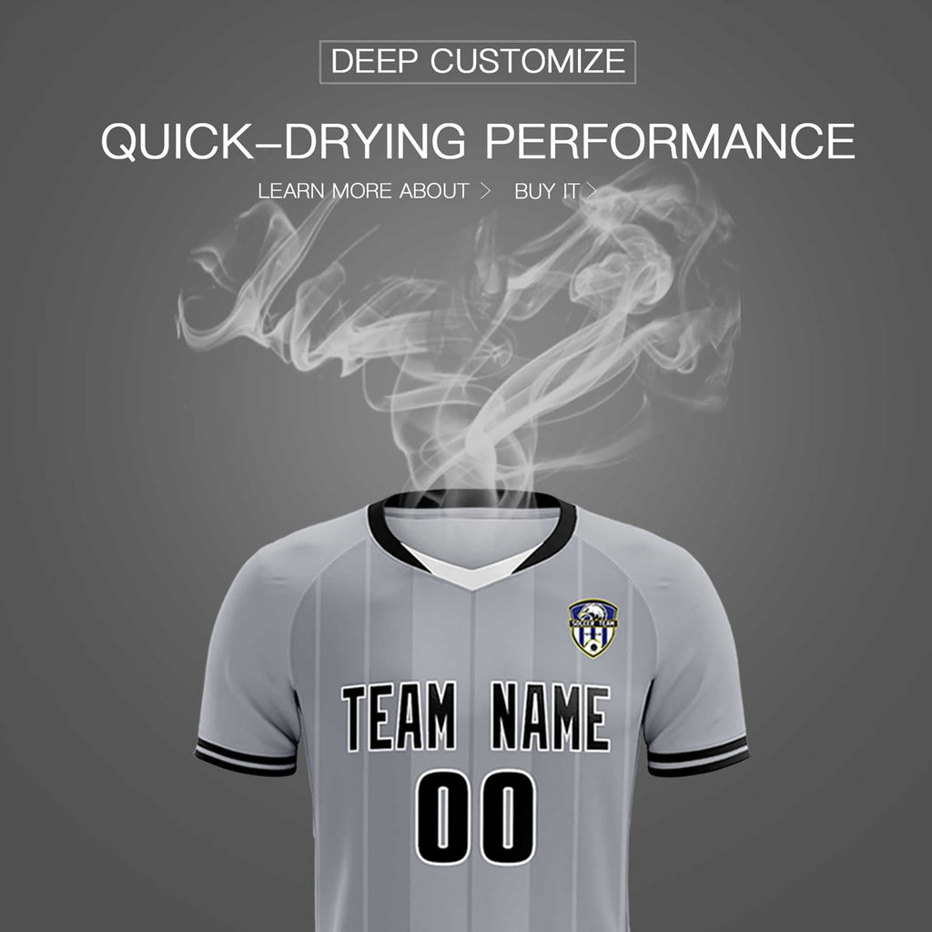 Custom Gray Classic Striped Personalized Soccer Tops/Sets Jersey