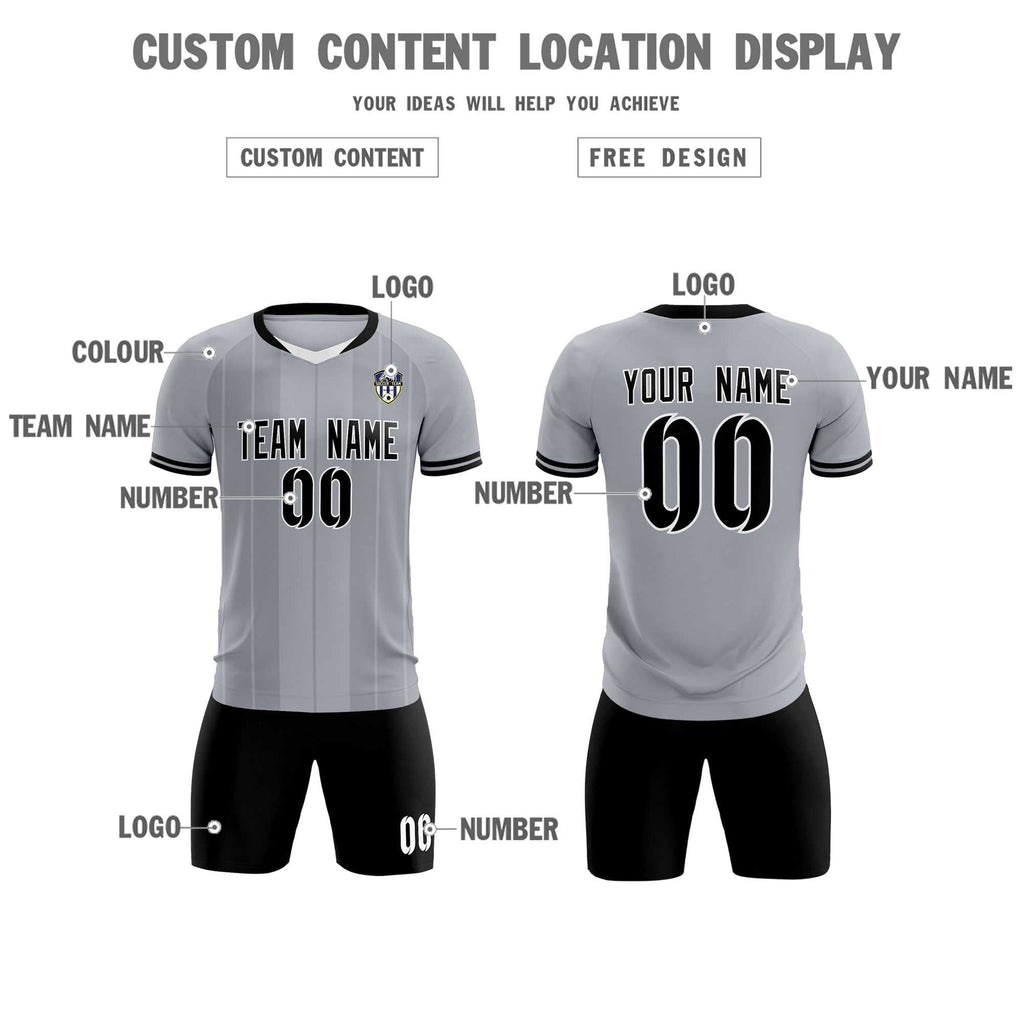 Custom Gray Classic Striped Personalized Soccer Tops/Sets Jersey
