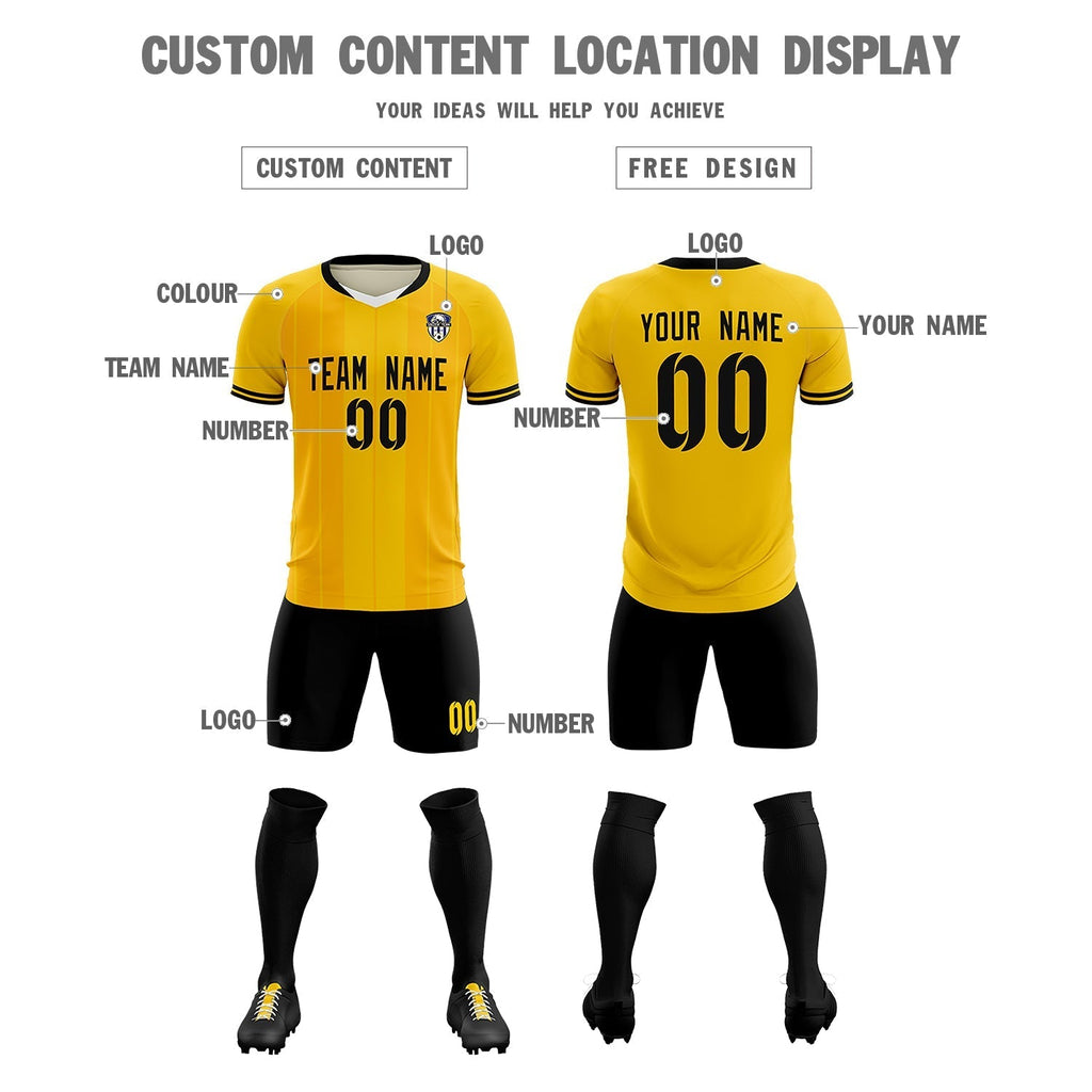 Custom Gold Classic Striped Personalized Soccer Tops/Sets Jersey