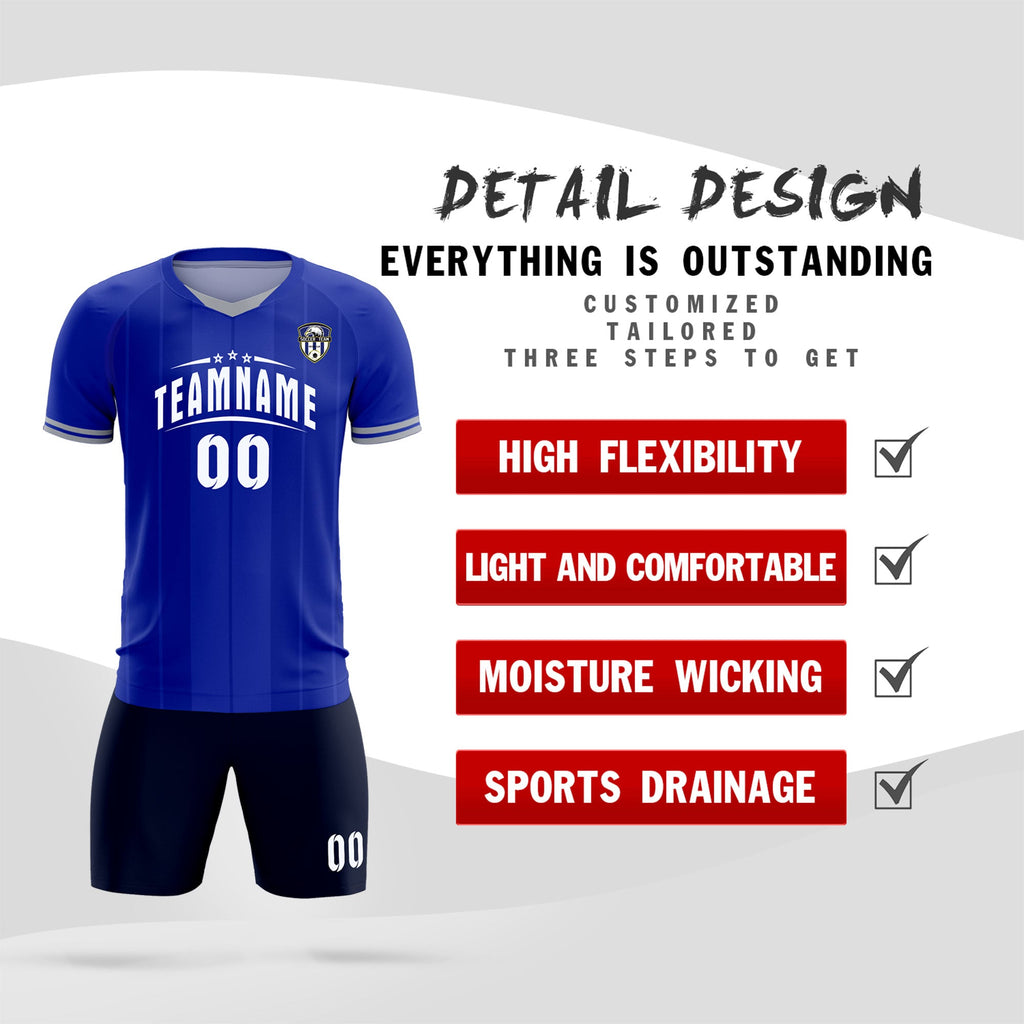 Custom Royal Classic Striped Personalized Soccer Tops/Sets Jersey