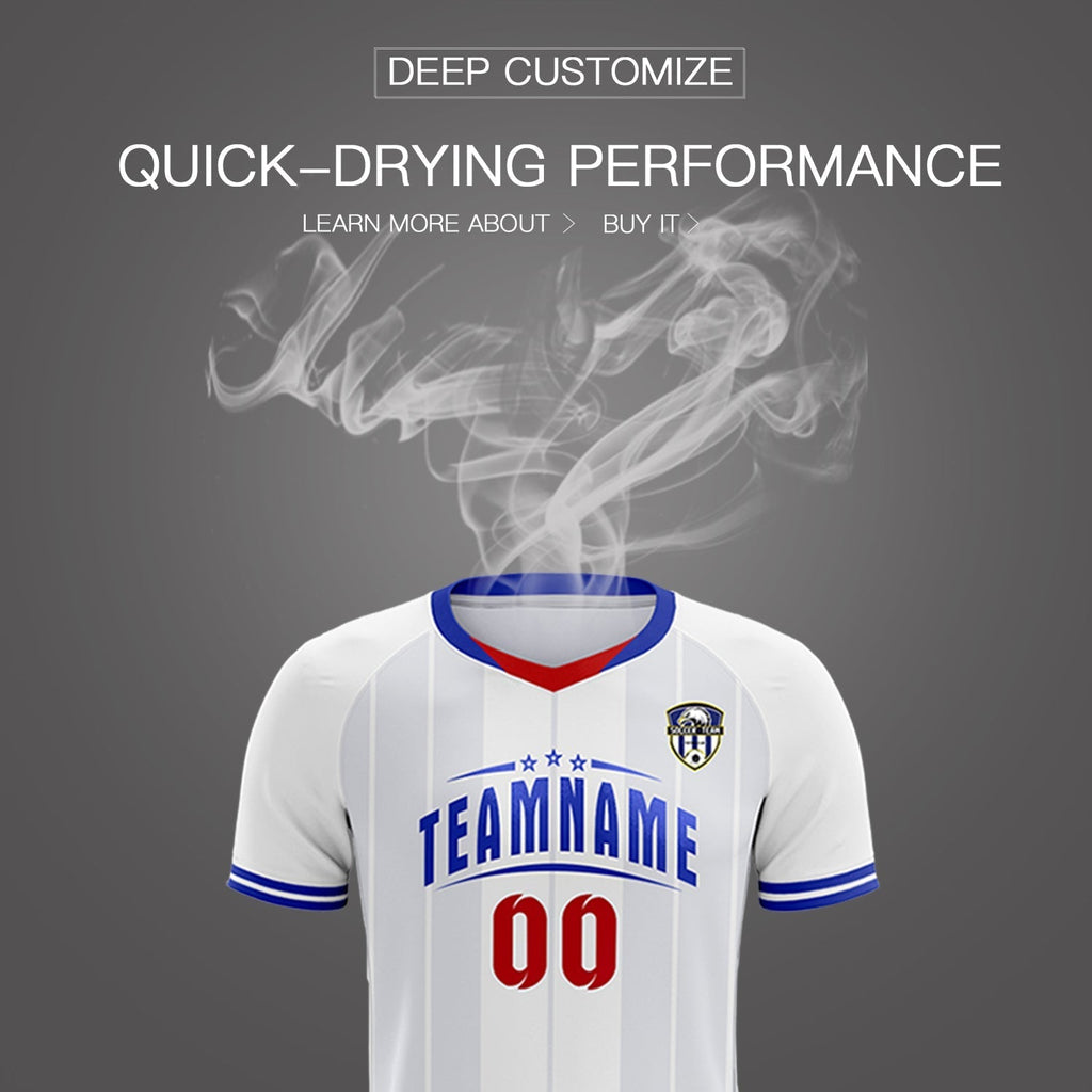 Custom White Classic Striped Personalized Soccer Tops/Sets Jersey