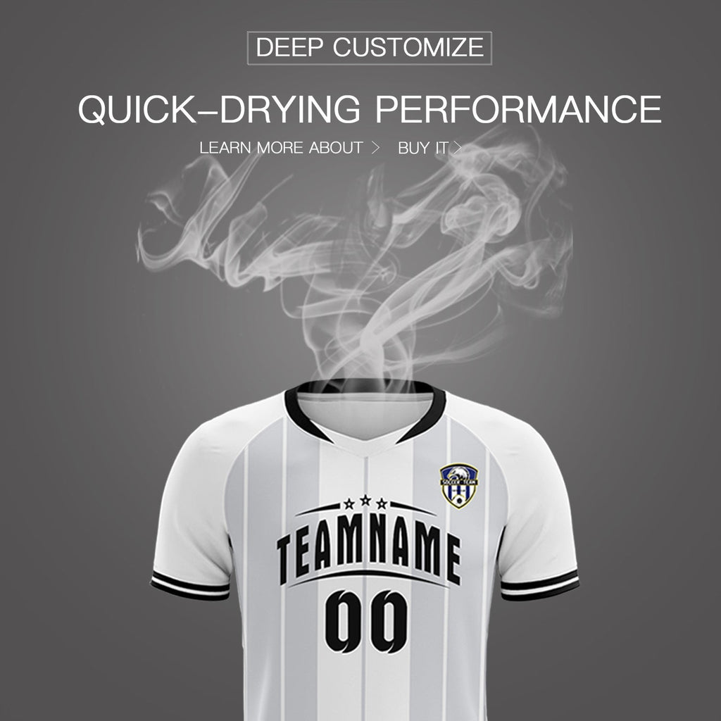 Custom White Classic Striped Personalized Soccer Tops/Sets Jersey