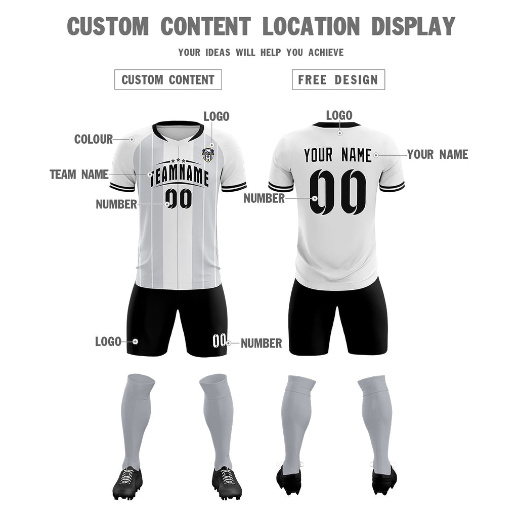 Custom White Classic Striped Personalized Soccer Tops/Sets Jersey
