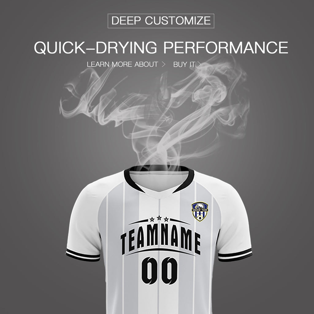 Custom White Classic Striped Personalized Soccer Tops/Sets Jersey