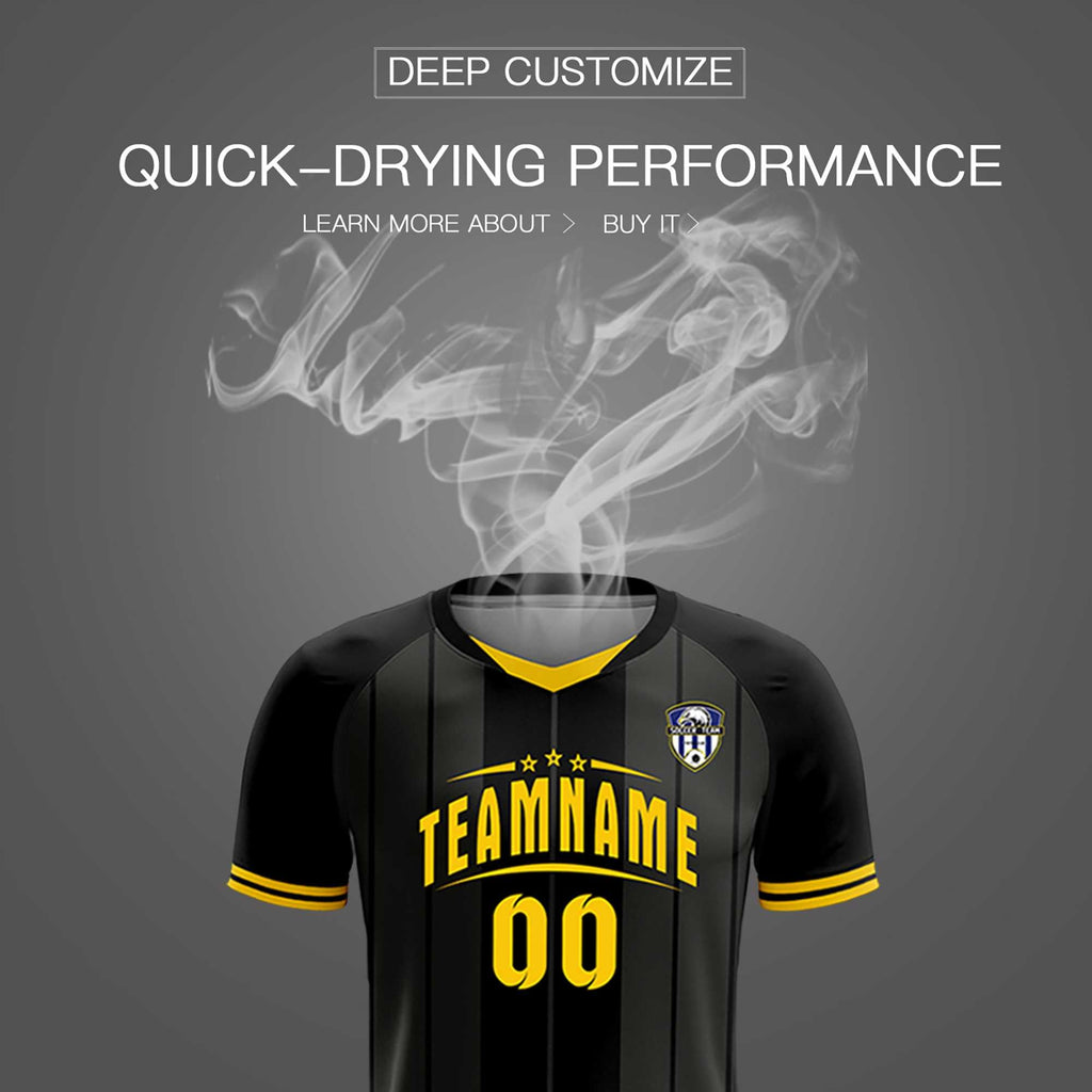 Custom Black Classic Striped Personalized Soccer Tops/Sets Jersey