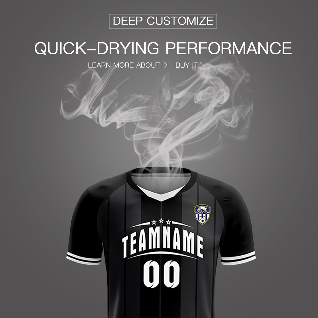 Custom Black Classic Striped Personalized Soccer Tops/Sets Jersey