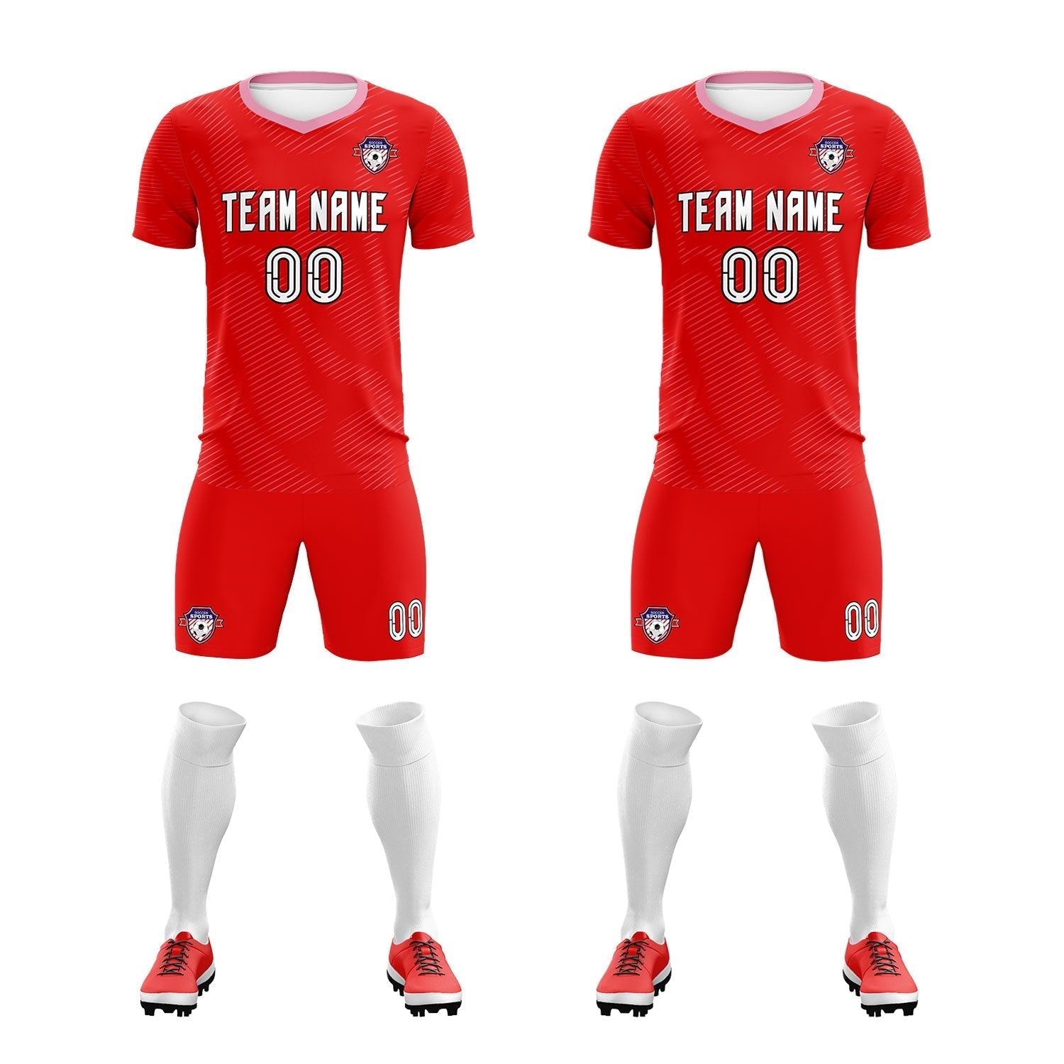 Custom Red Light Pink Training Uniform For Men Soccer Sets Jersey