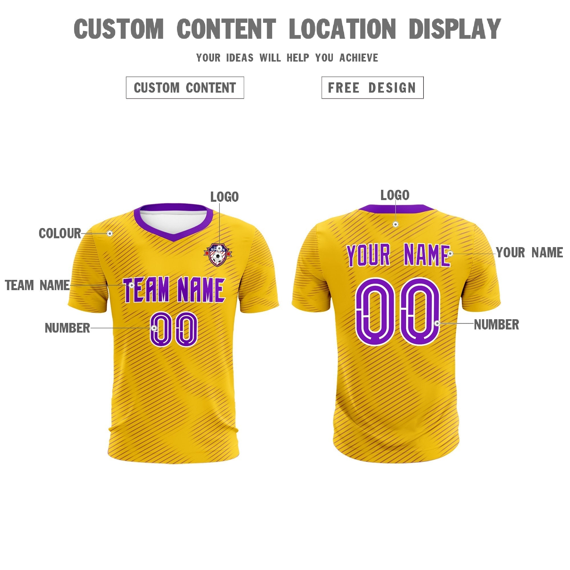 Custom Gold Purple Training Uniform For Men Soccer Sets Jersey
