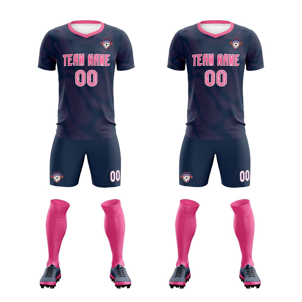 Custom Navy Pink Training Uniform For Men Soccer Sets Jersey