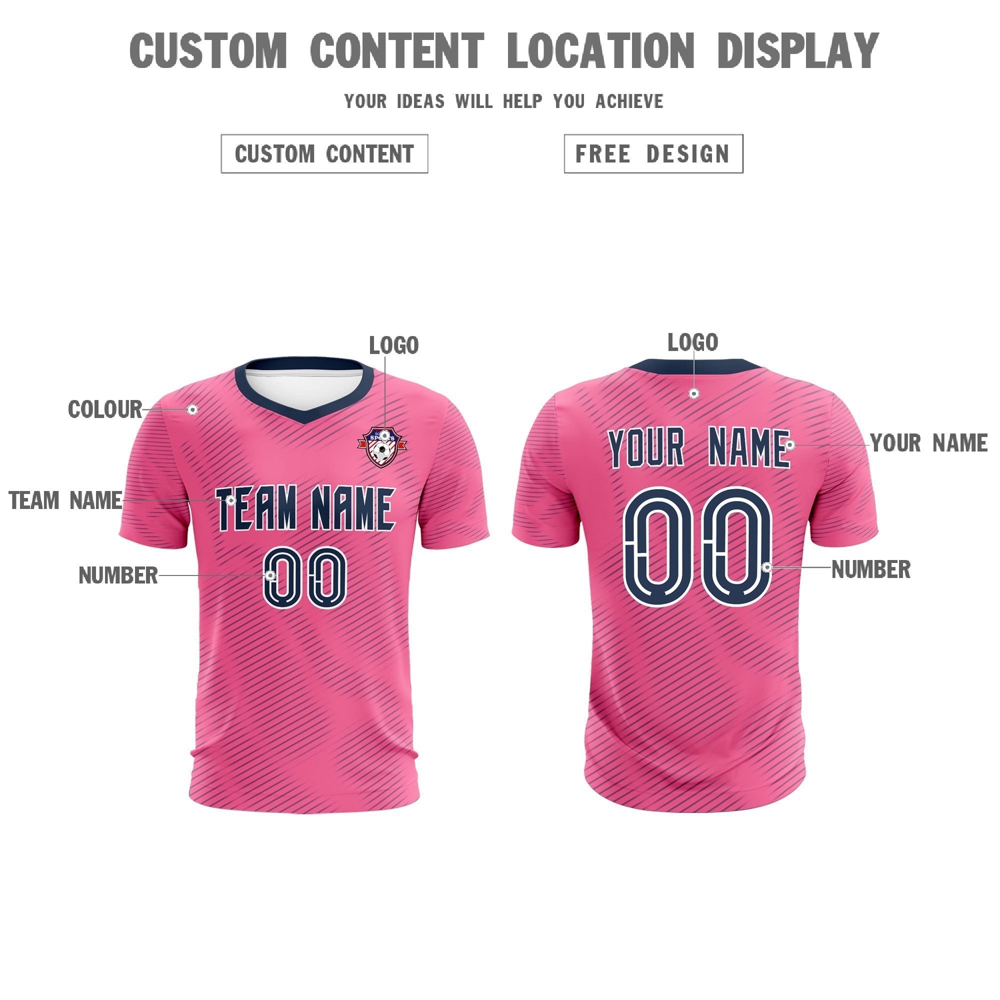 Custom Pink Navy Training Uniform For Men Soccer Sets Jersey