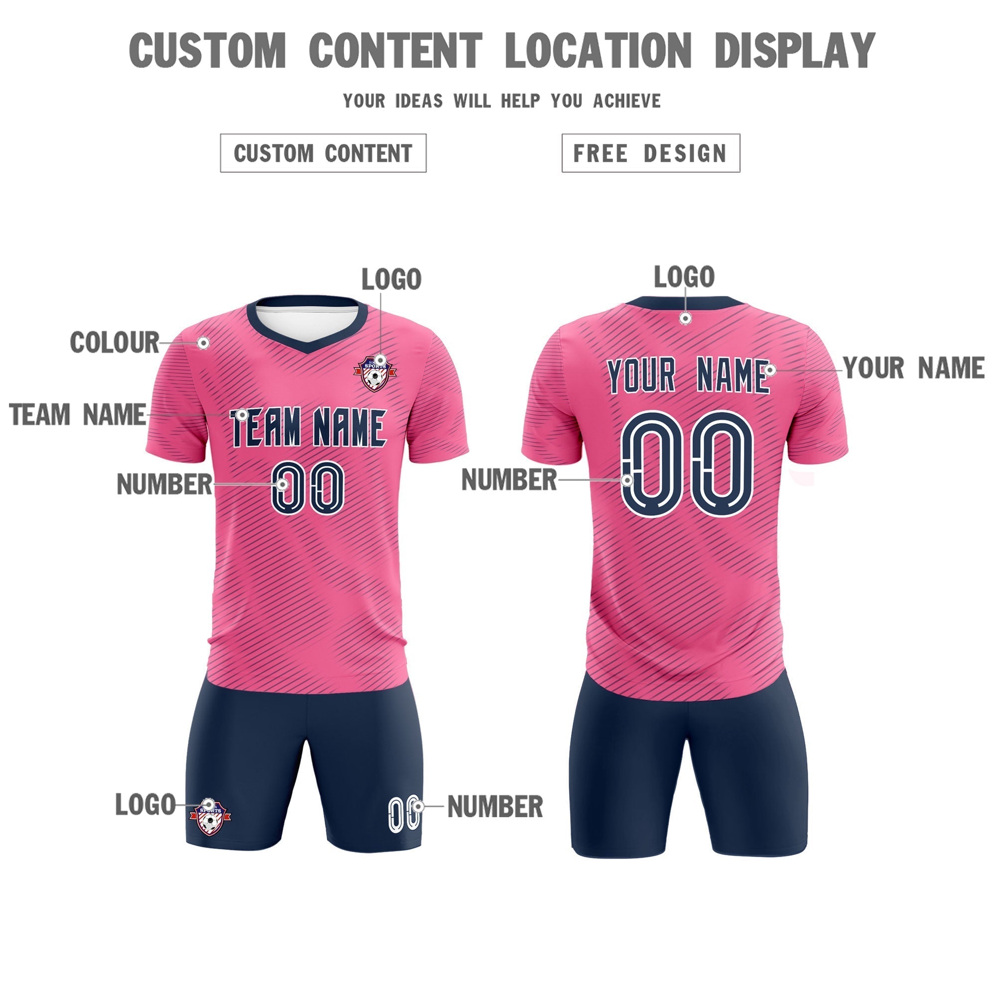 Custom Pink Navy Training Uniform For Men Soccer Sets Jersey