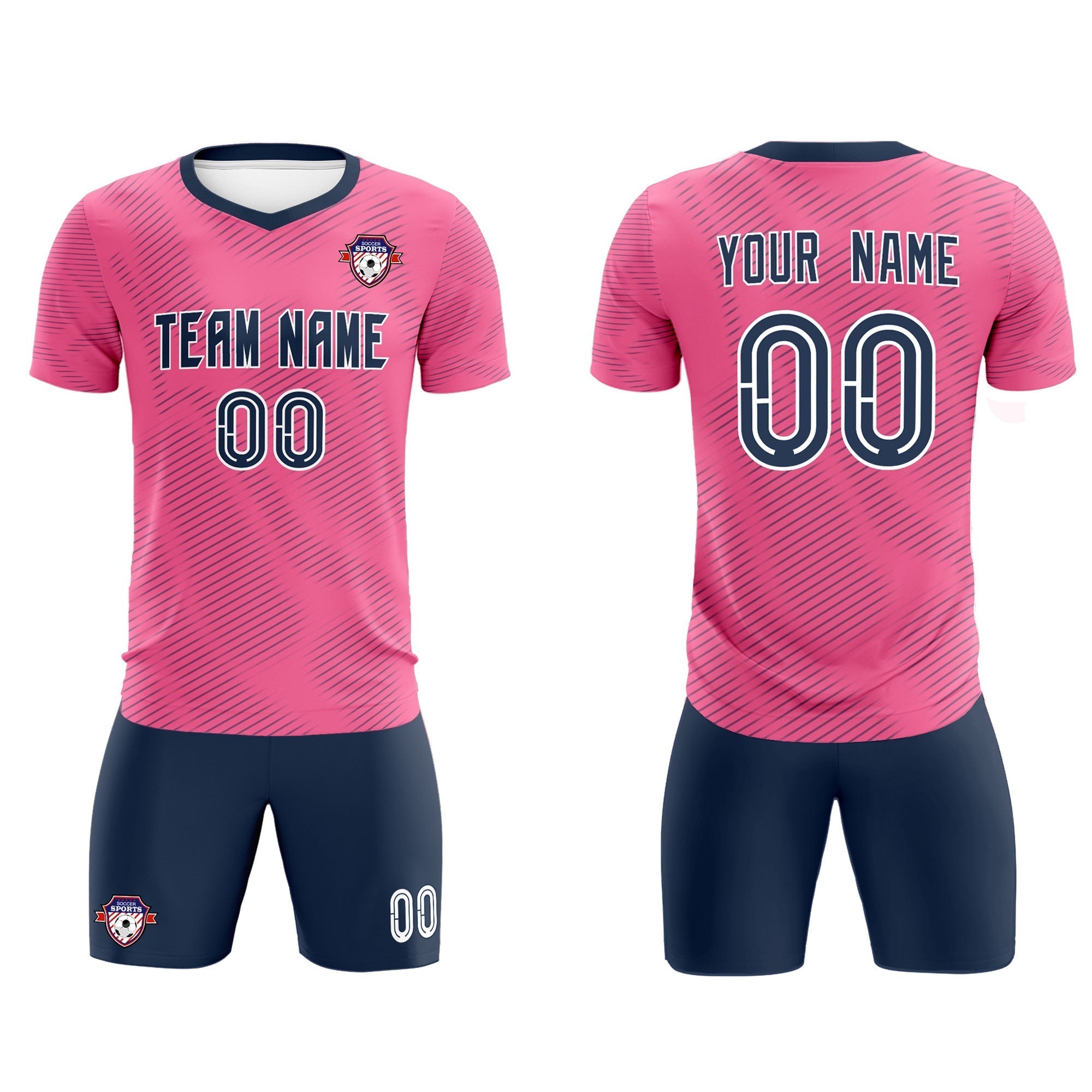 Custom Pink Navy Training Uniform For Men Soccer Sets Jersey
