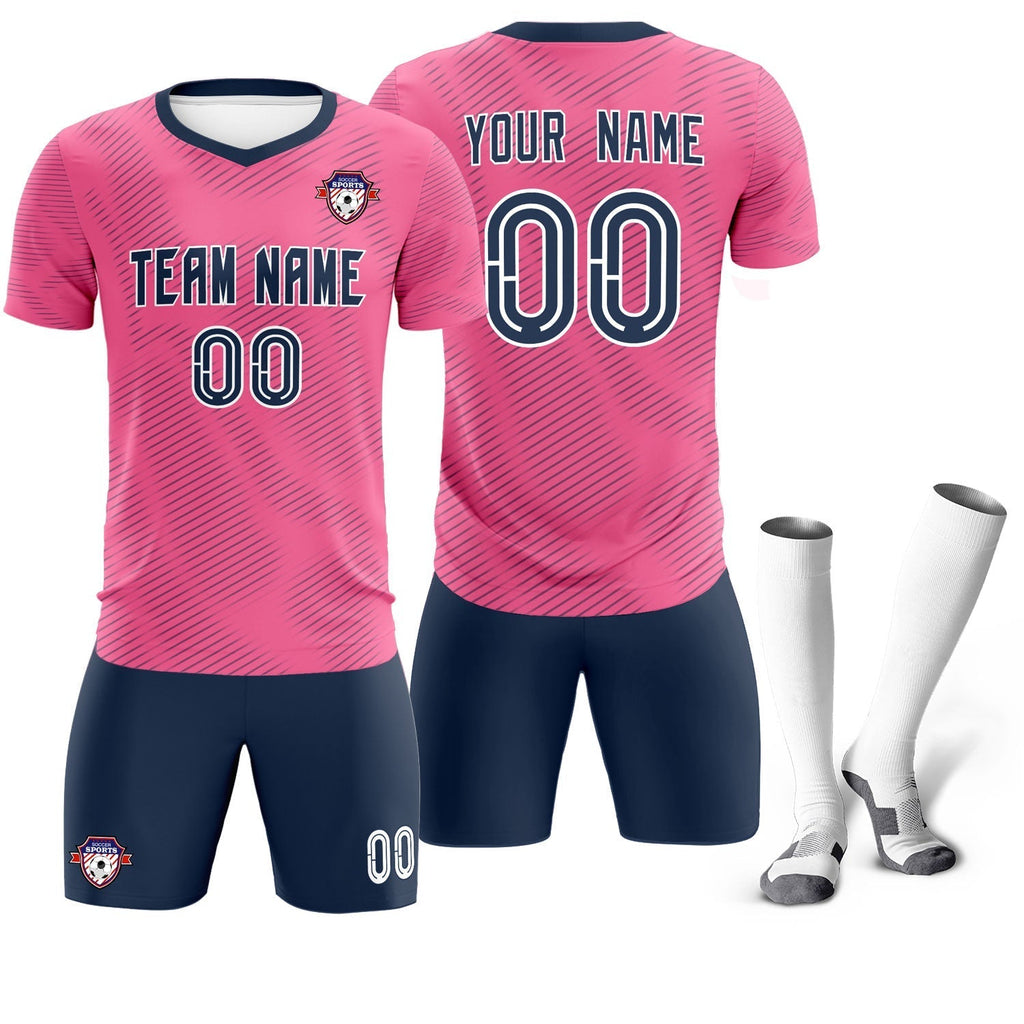 Custom Pink Navy Training Uniform For Men Soccer Sets Jersey