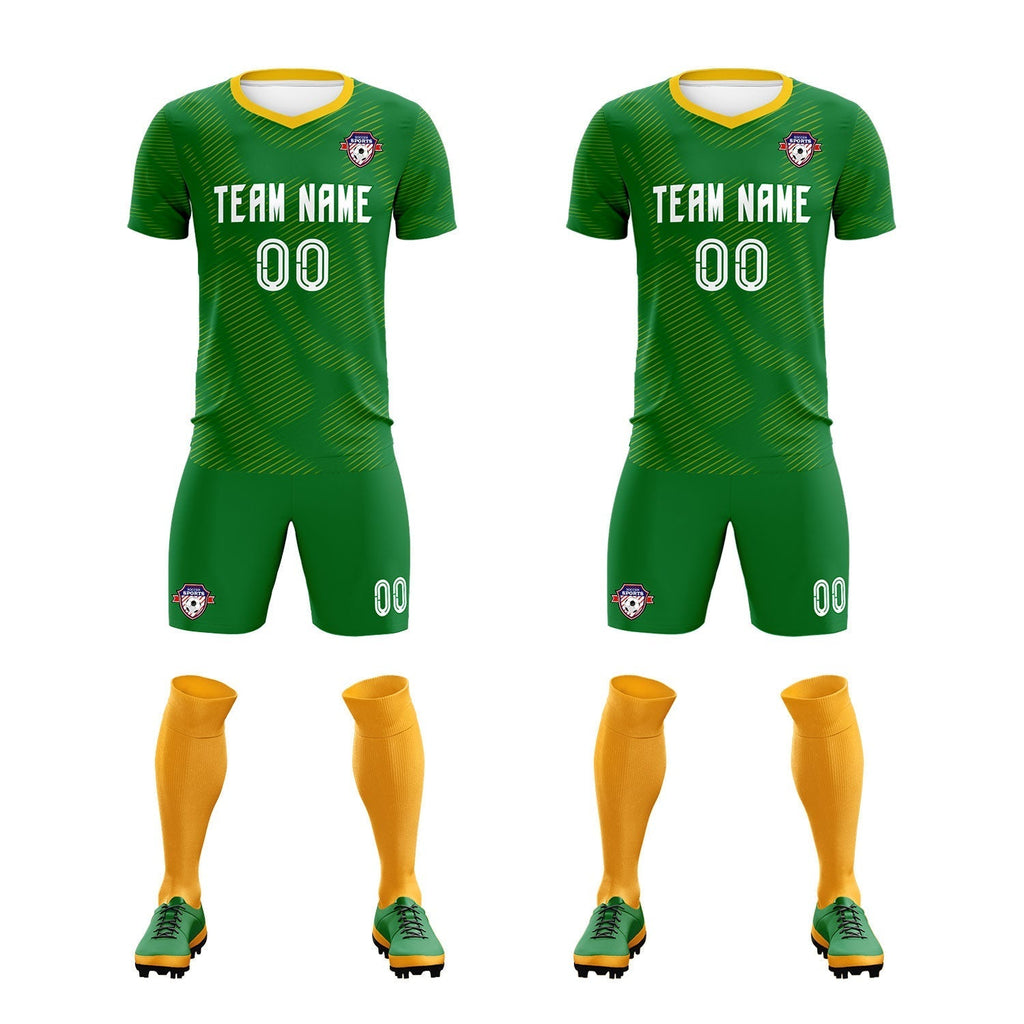 Custom Kelly Green Yellow Training Uniform For Men Soccer Sets Jersey