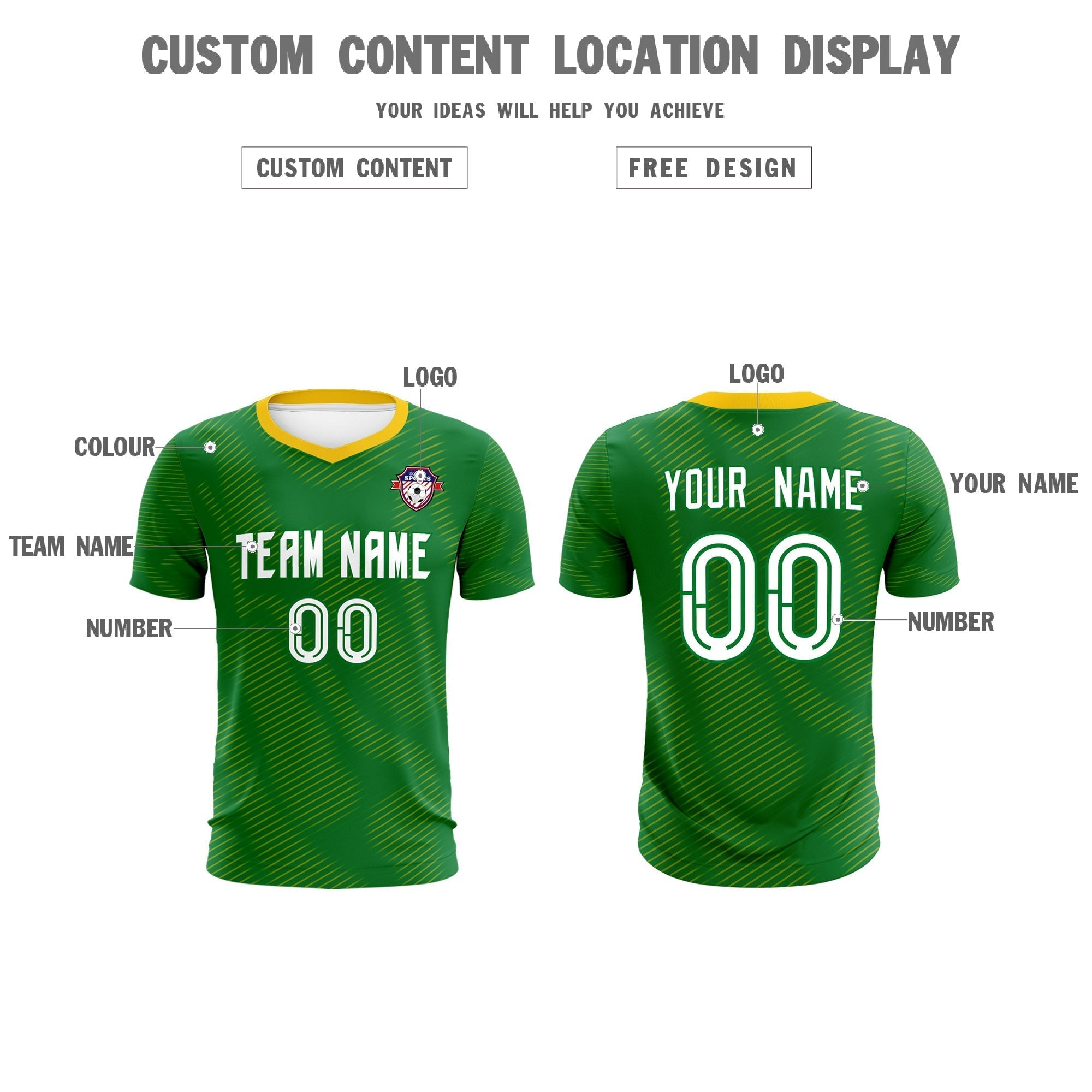 Custom Kelly Green Yellow Training Uniform For Men Soccer Sets Jersey