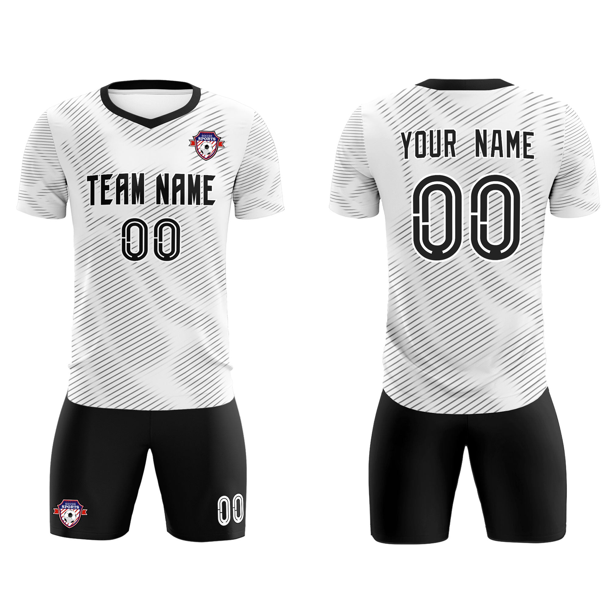 Custom White Black Training Uniform For Men Soccer Sets Jersey