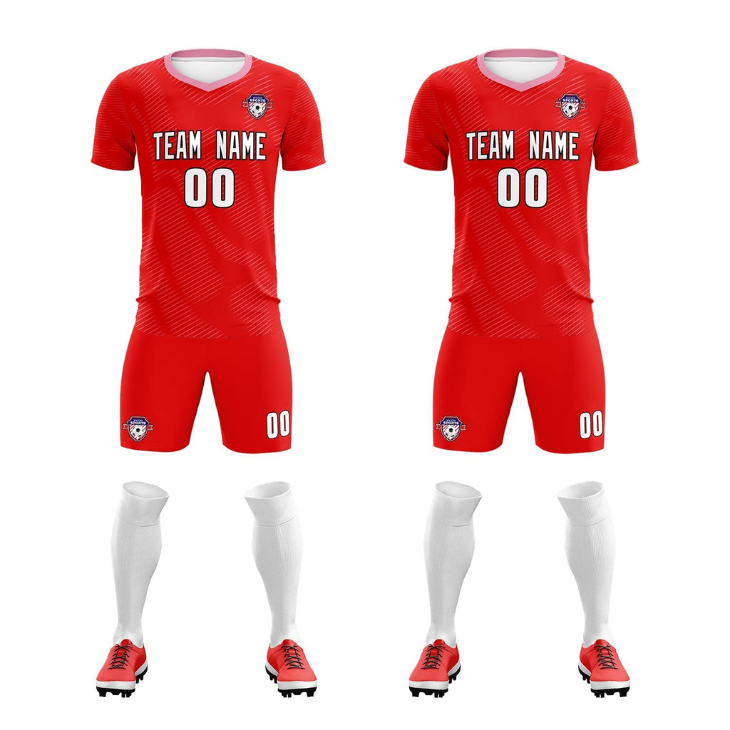 Custom Red Light Pink Training Uniform For Men Soccer Sets Jersey