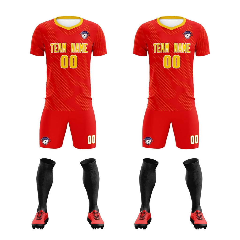 Custom Red Gold Training Uniform For Men Soccer Sets Jersey