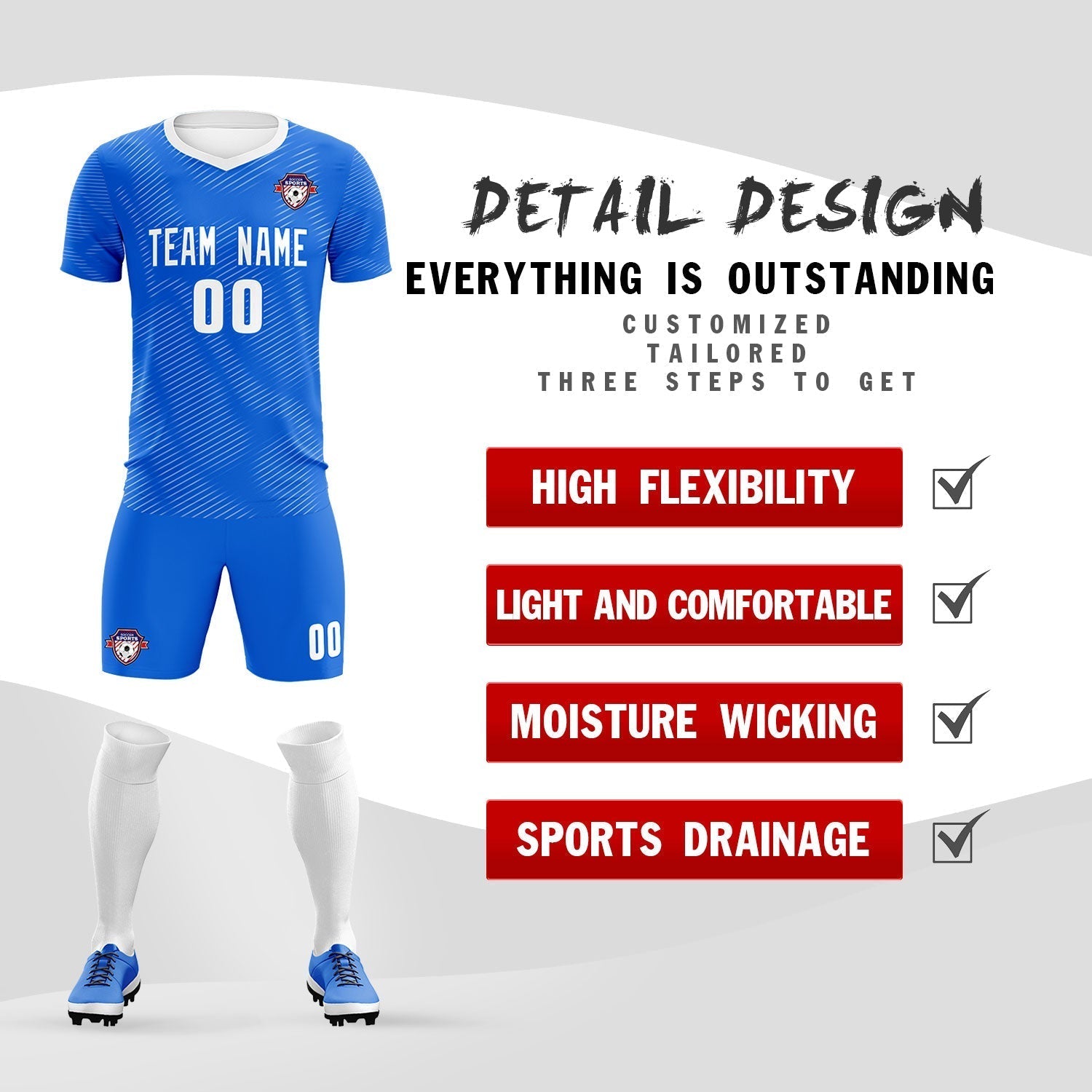 Custom Royal White Training Uniform For Men Soccer Sets Jersey
