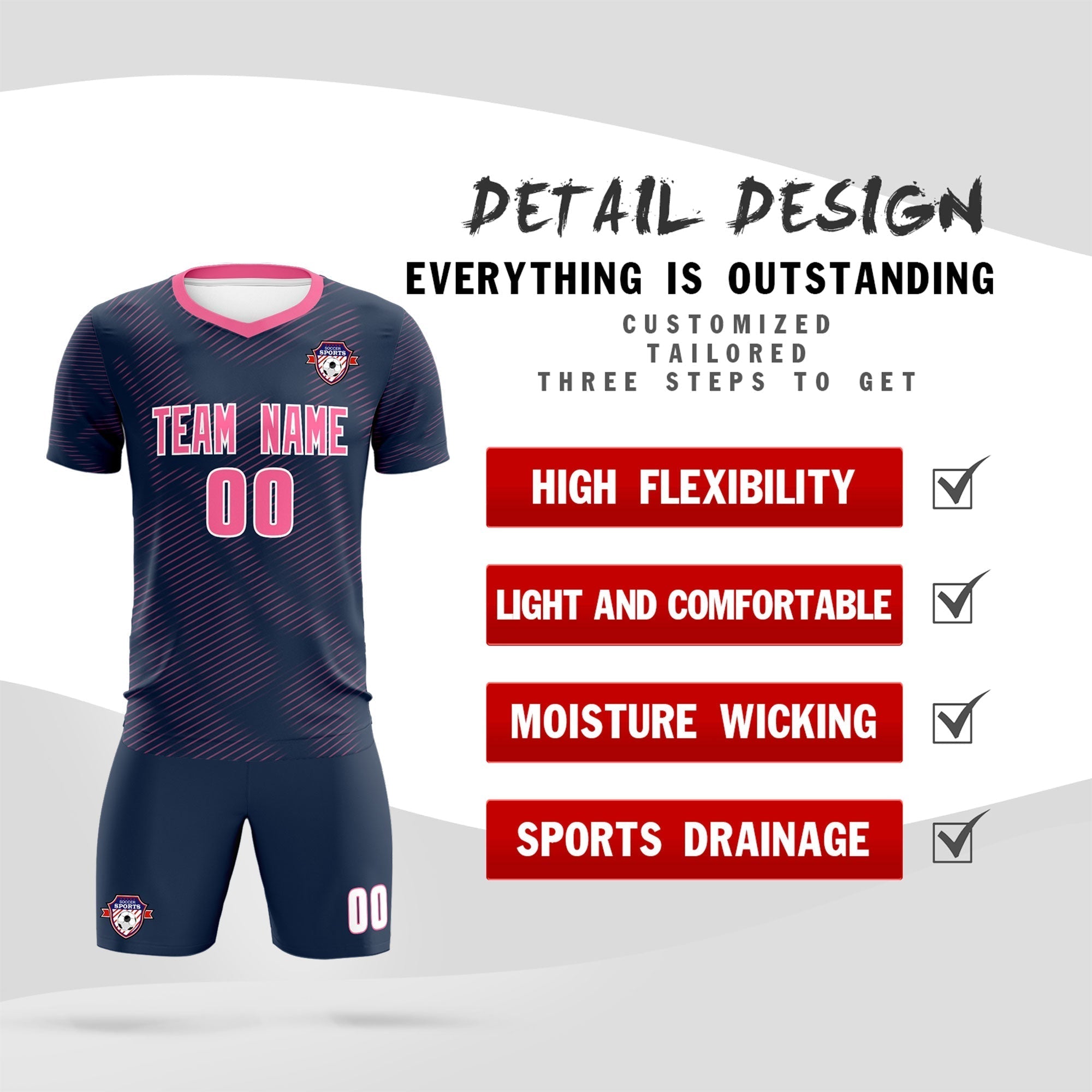 Custom Navy Pink Training Uniform For Men Soccer Sets Jersey