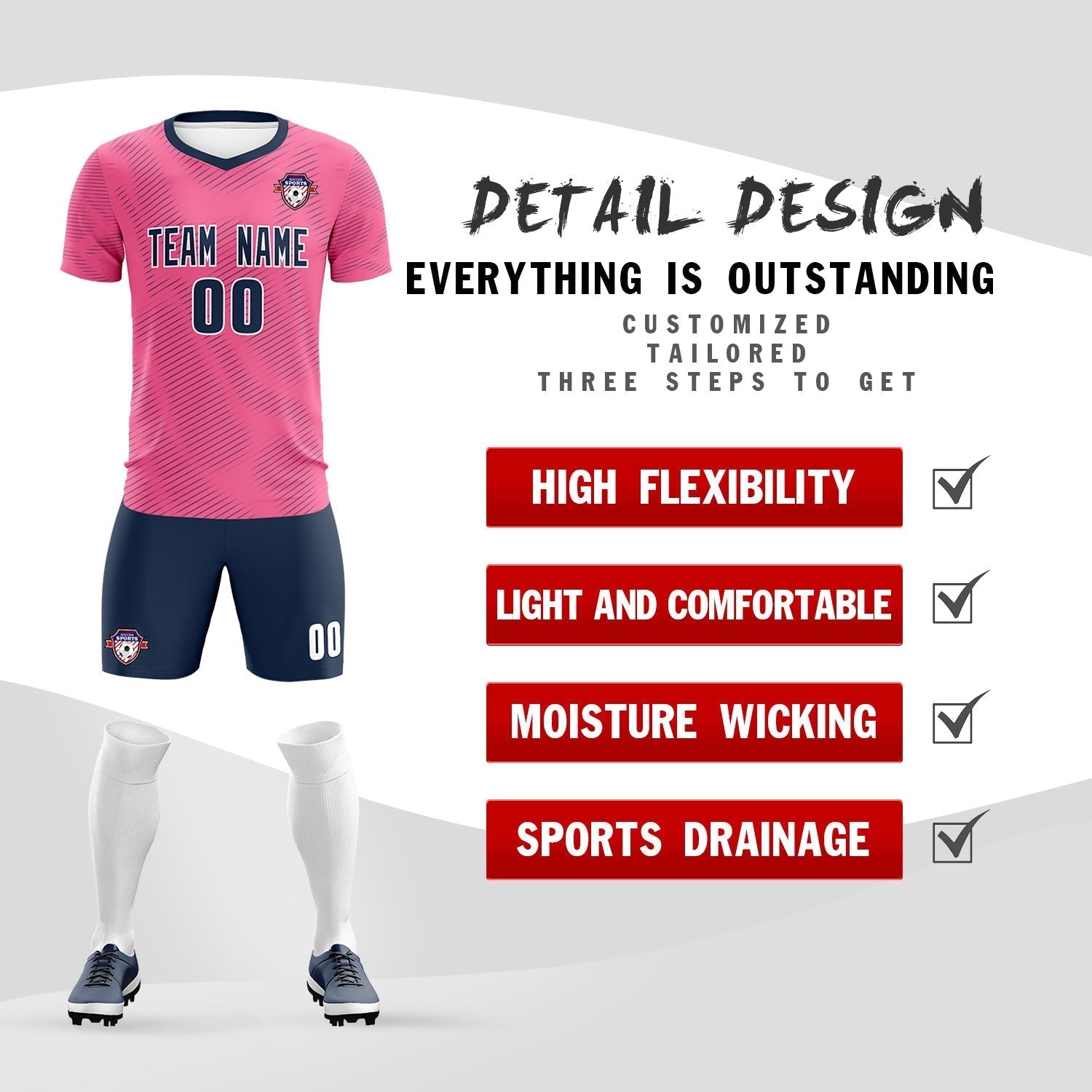 Custom Pink Navy Training Uniform For Men Soccer Sets Jersey