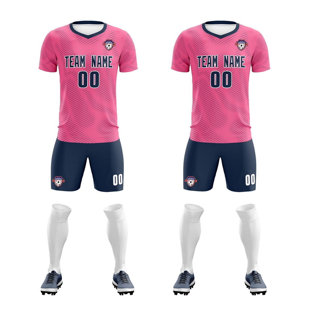 Custom Pink Navy Training Uniform For Men Soccer Sets Jersey