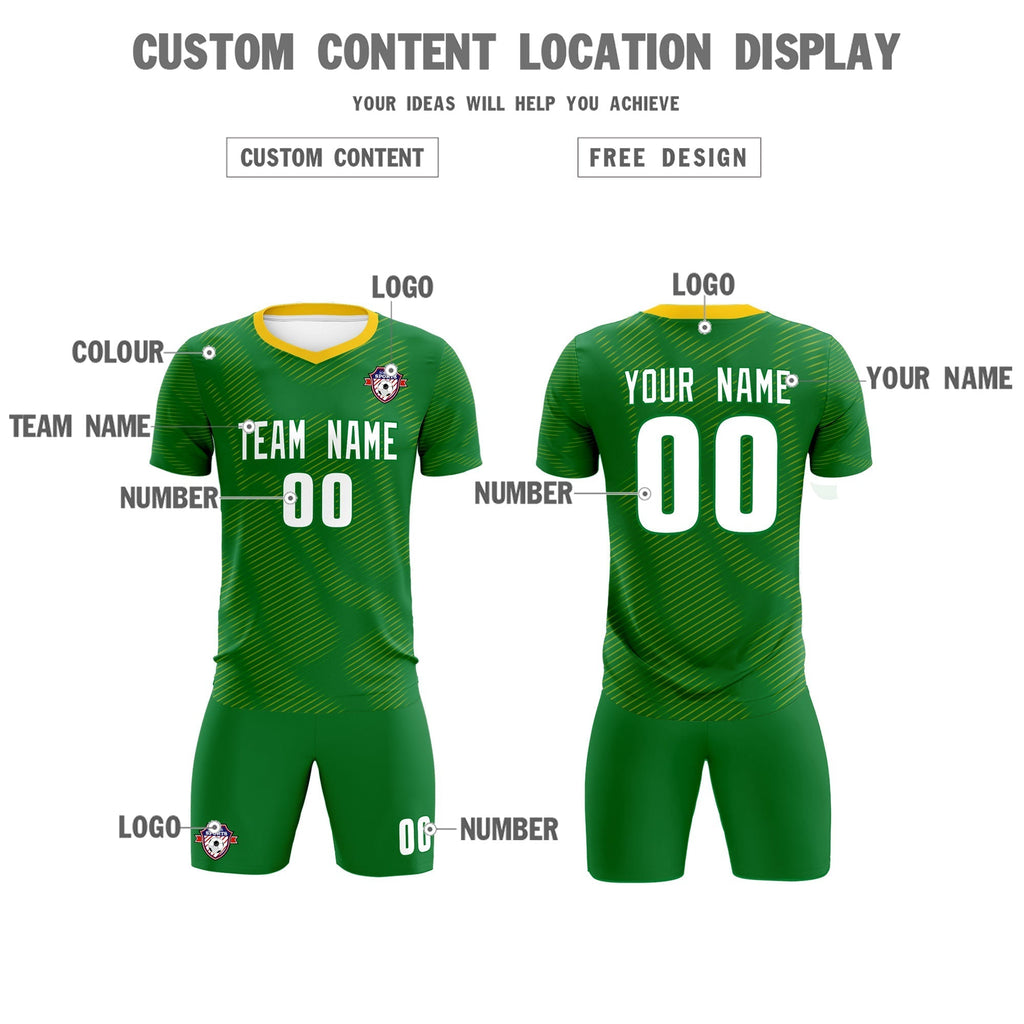Custom Kelly Green Yellow Training Uniform For Men Soccer Sets Jersey