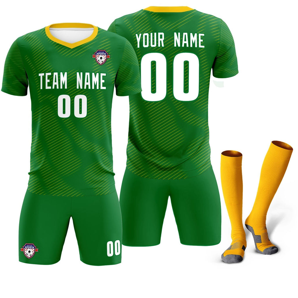 Custom Kelly Green Yellow Training Uniform For Men Soccer Sets Jersey