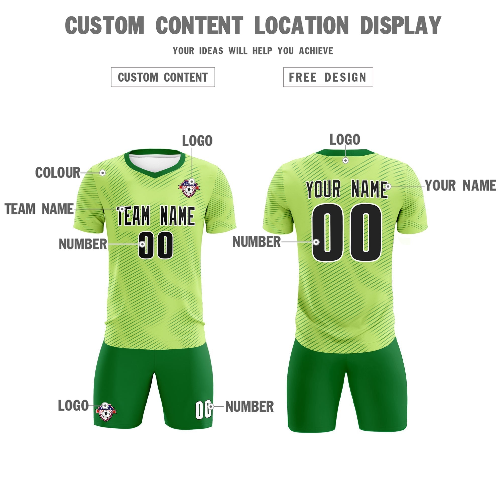 Custom Green Kelly Green Training Uniform For Men Soccer Sets Jersey