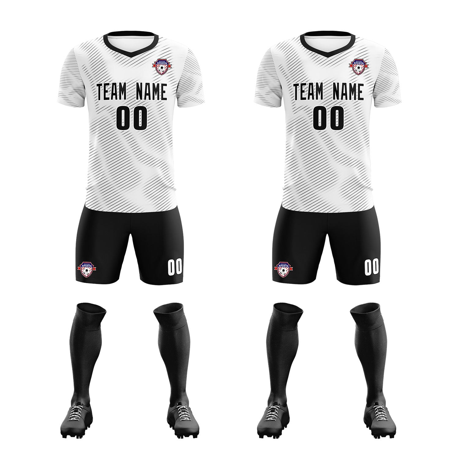 Custom White Black Training Uniform For Men Soccer Sets Jersey