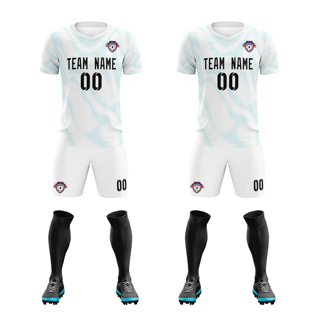 Custom White Sky Blue Training Uniform For Men Soccer Sets Jersey