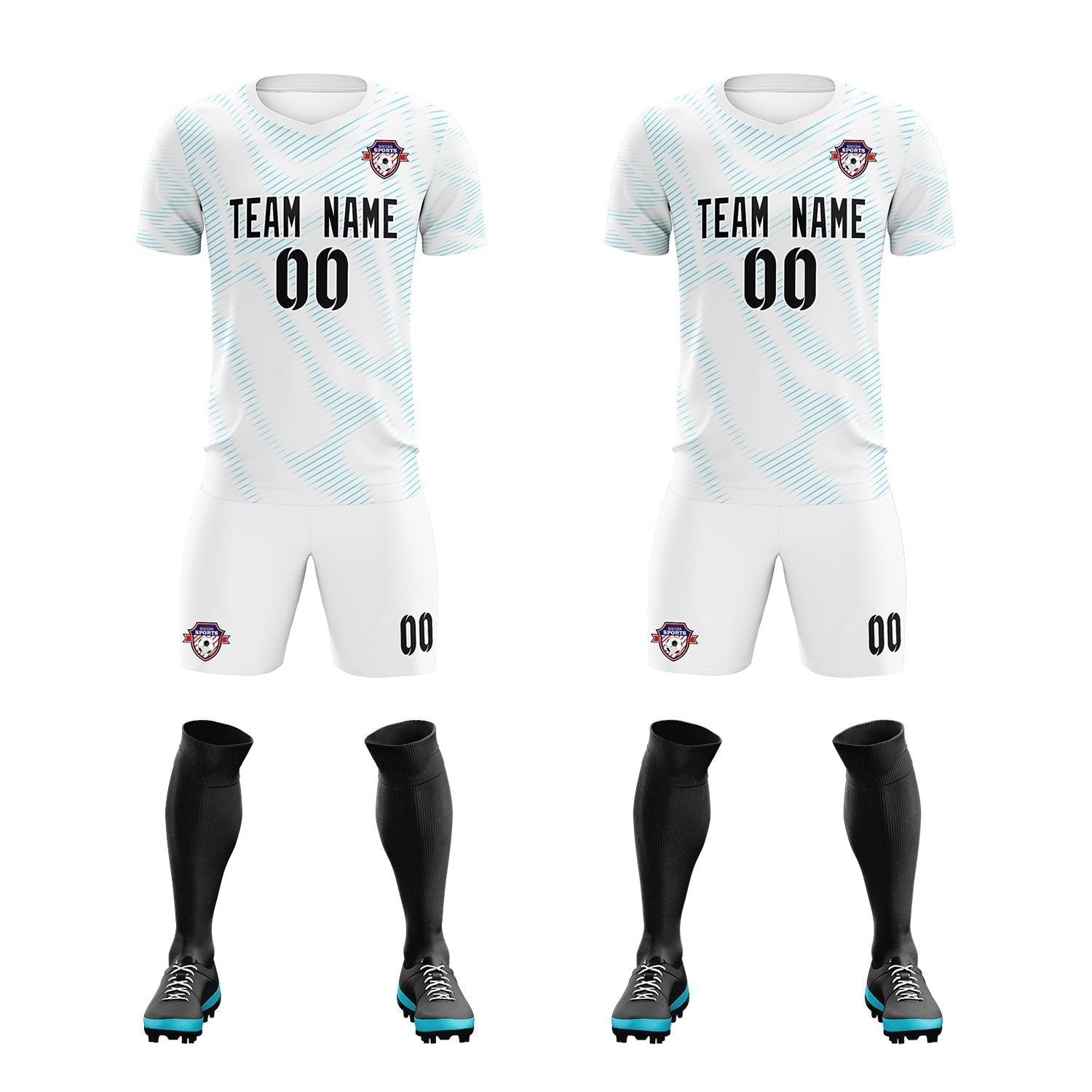 Custom White Sky Blue Training Uniform For Men Soccer Sets Jersey