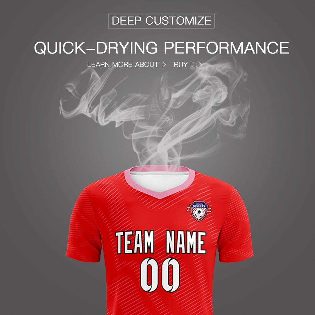 Custom Red Light Pink Training Uniform For Men Soccer Sets Jersey