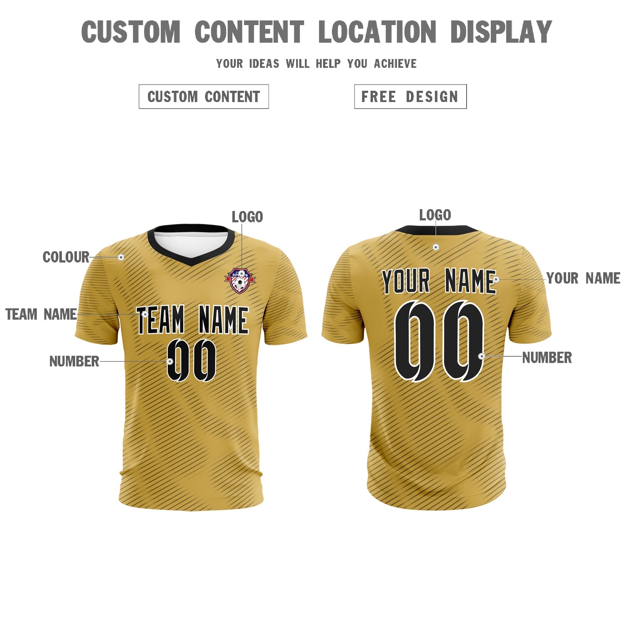 Custom Old Gold Black Training Uniform For Men Soccer Sets Jersey