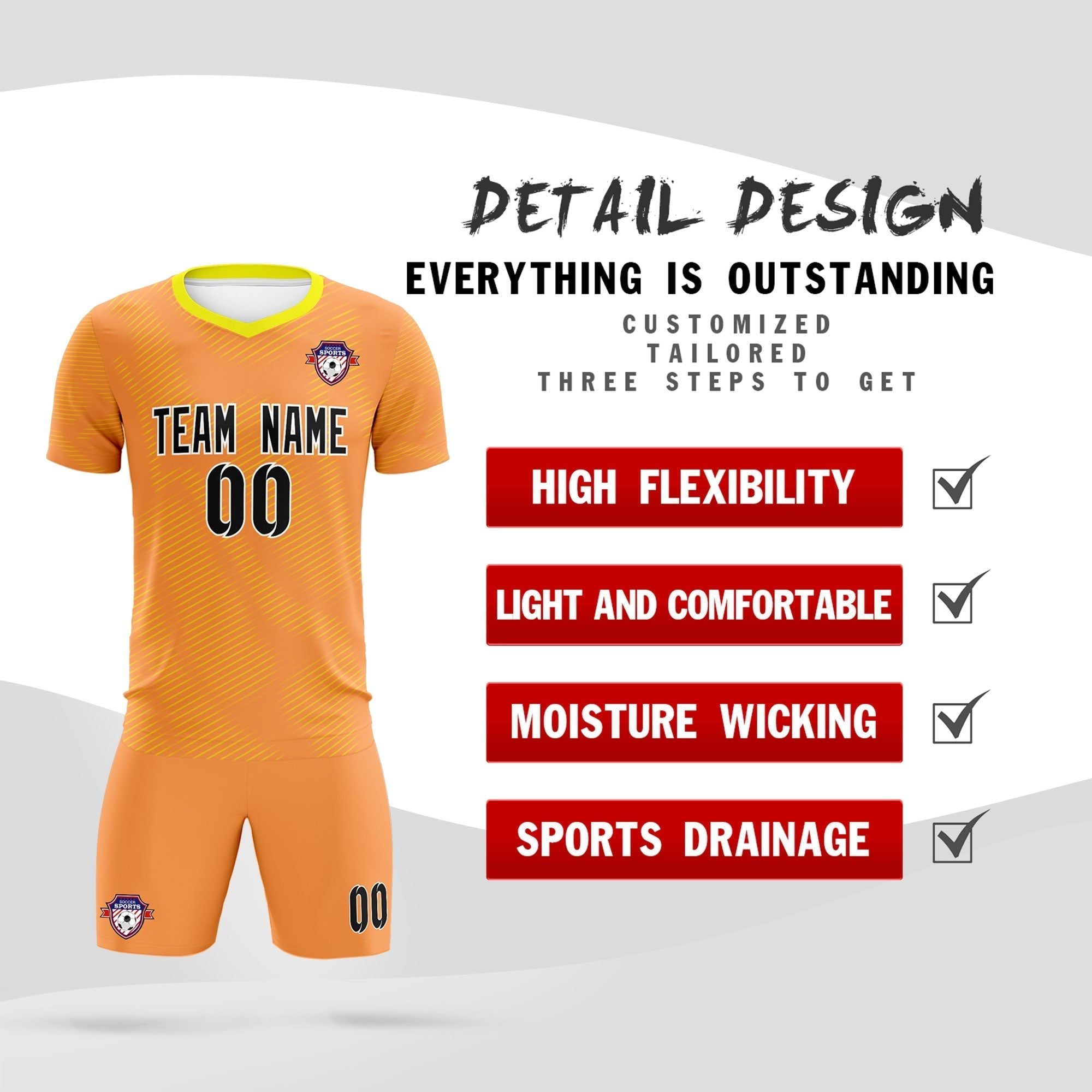 Custom Light Orange Gold Training Uniform For Men Soccer Sets Jersey