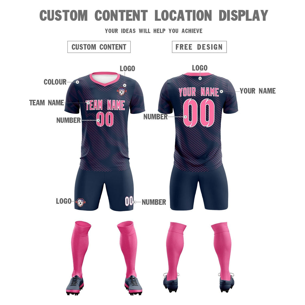 Custom Navy Pink Training Uniform For Men Soccer Sets Jersey