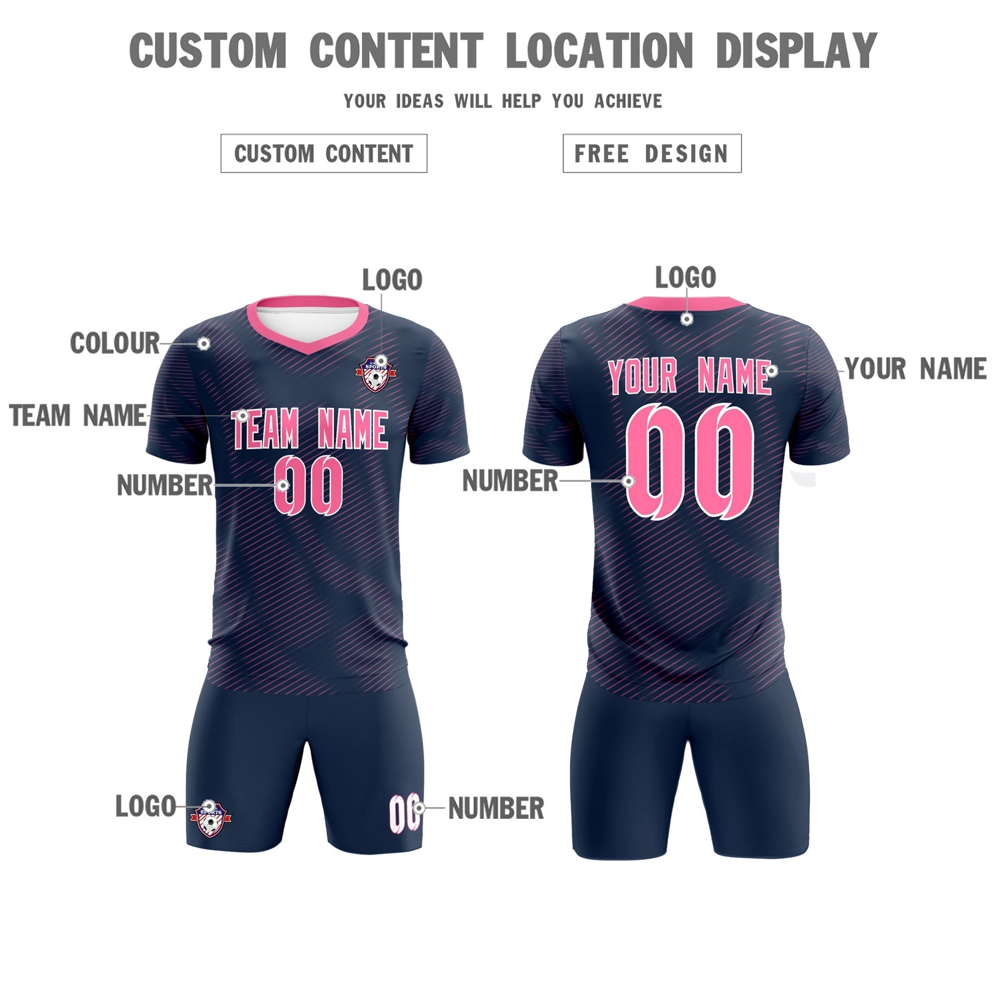 Custom Navy Pink Training Uniform For Men Soccer Sets Jersey