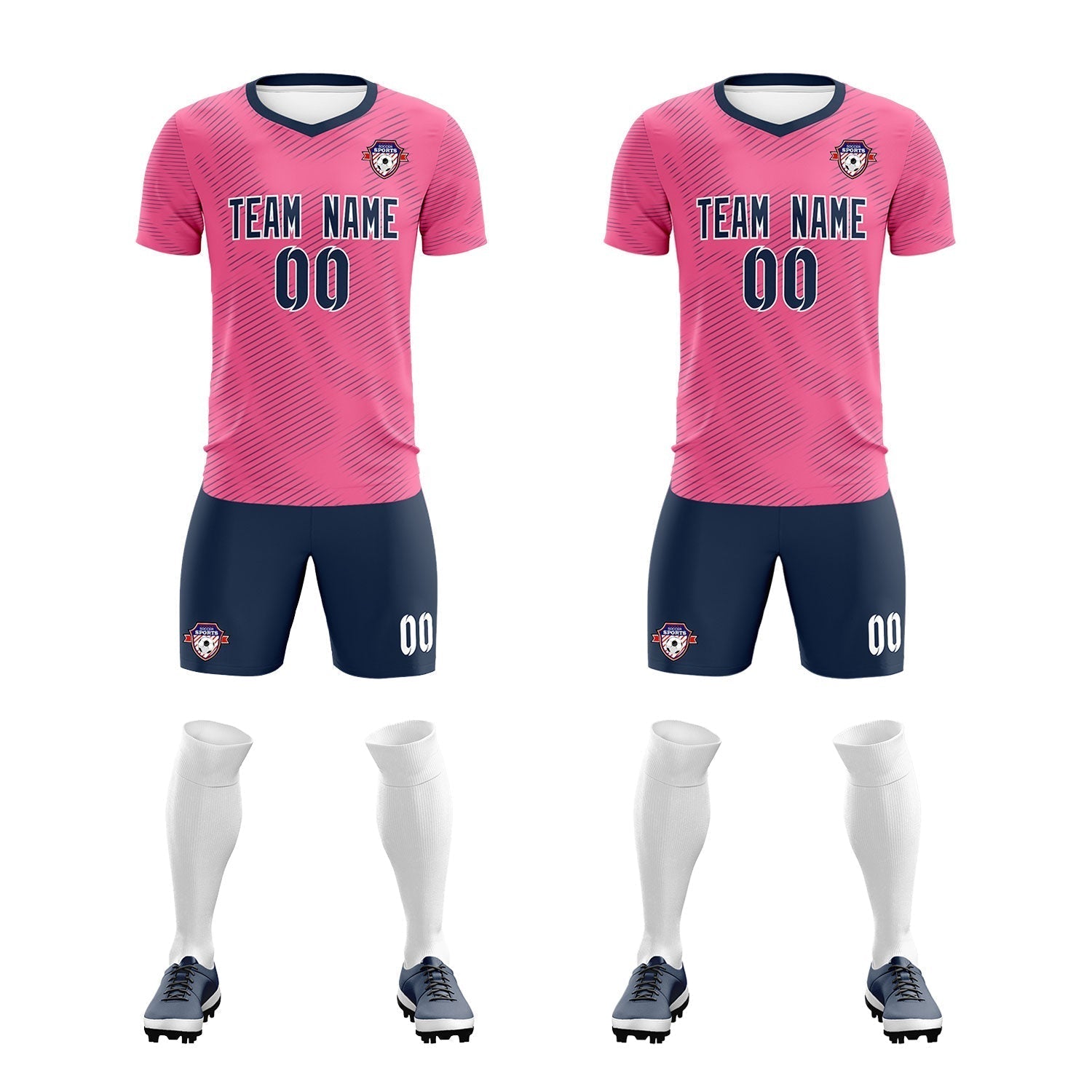 Custom Pink Navy Training Uniform For Men Soccer Sets Jersey