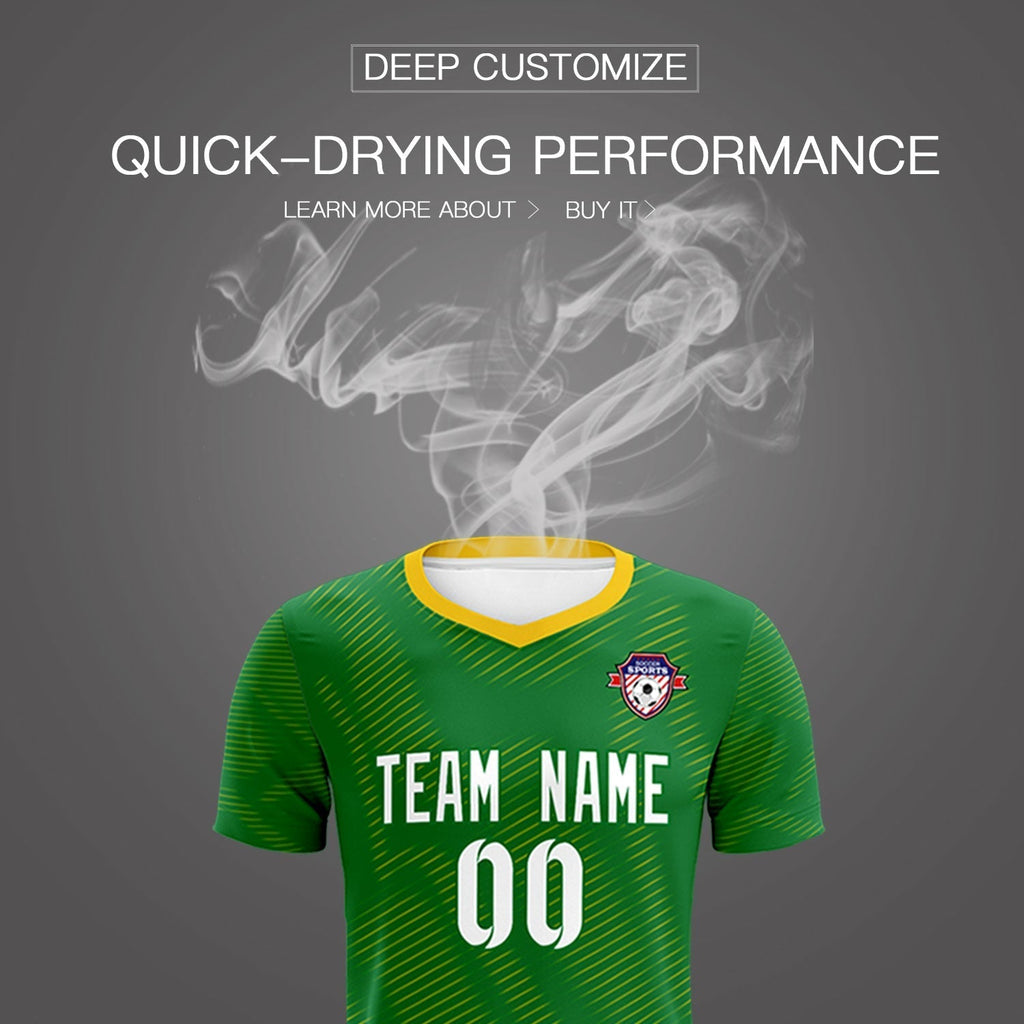 Custom Kelly Green Yellow Training Uniform For Men Soccer Sets Jersey