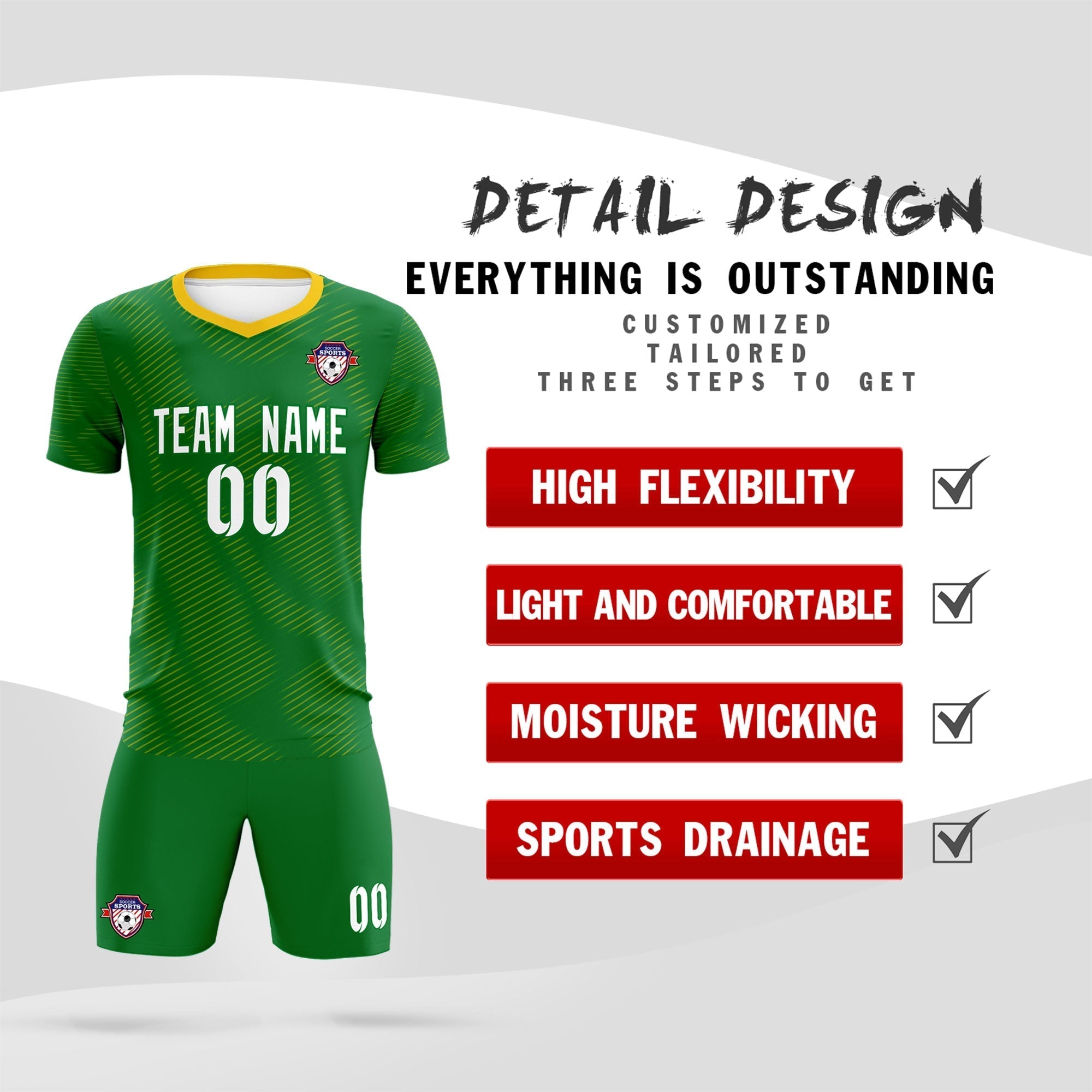 Custom Kelly Green Yellow Training Uniform For Men Soccer Sets Jersey