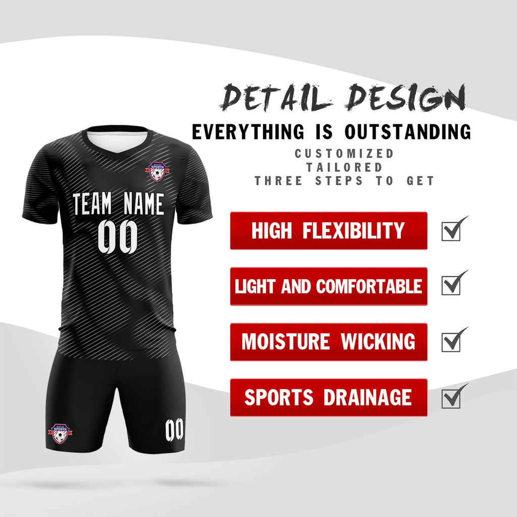 Custom Black White Training Uniform For Men Soccer Sets Jersey