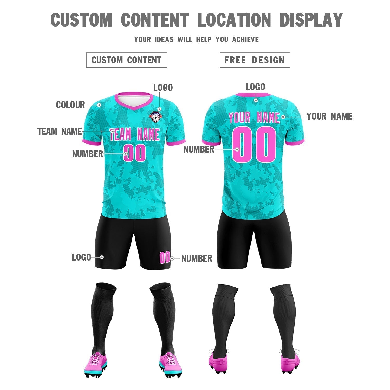 Custom Aqua Camo sports Soccer Tops/Sets Jersey