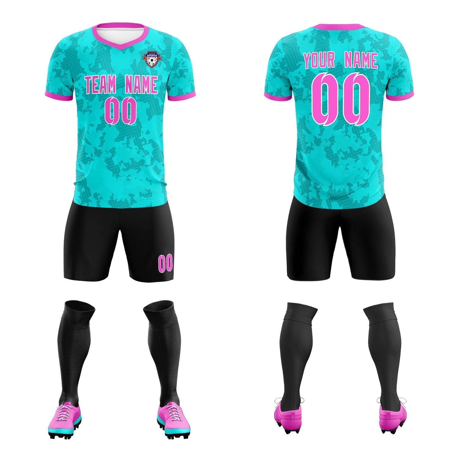 Custom Aqua Camo sports Soccer Tops/Sets Jersey
